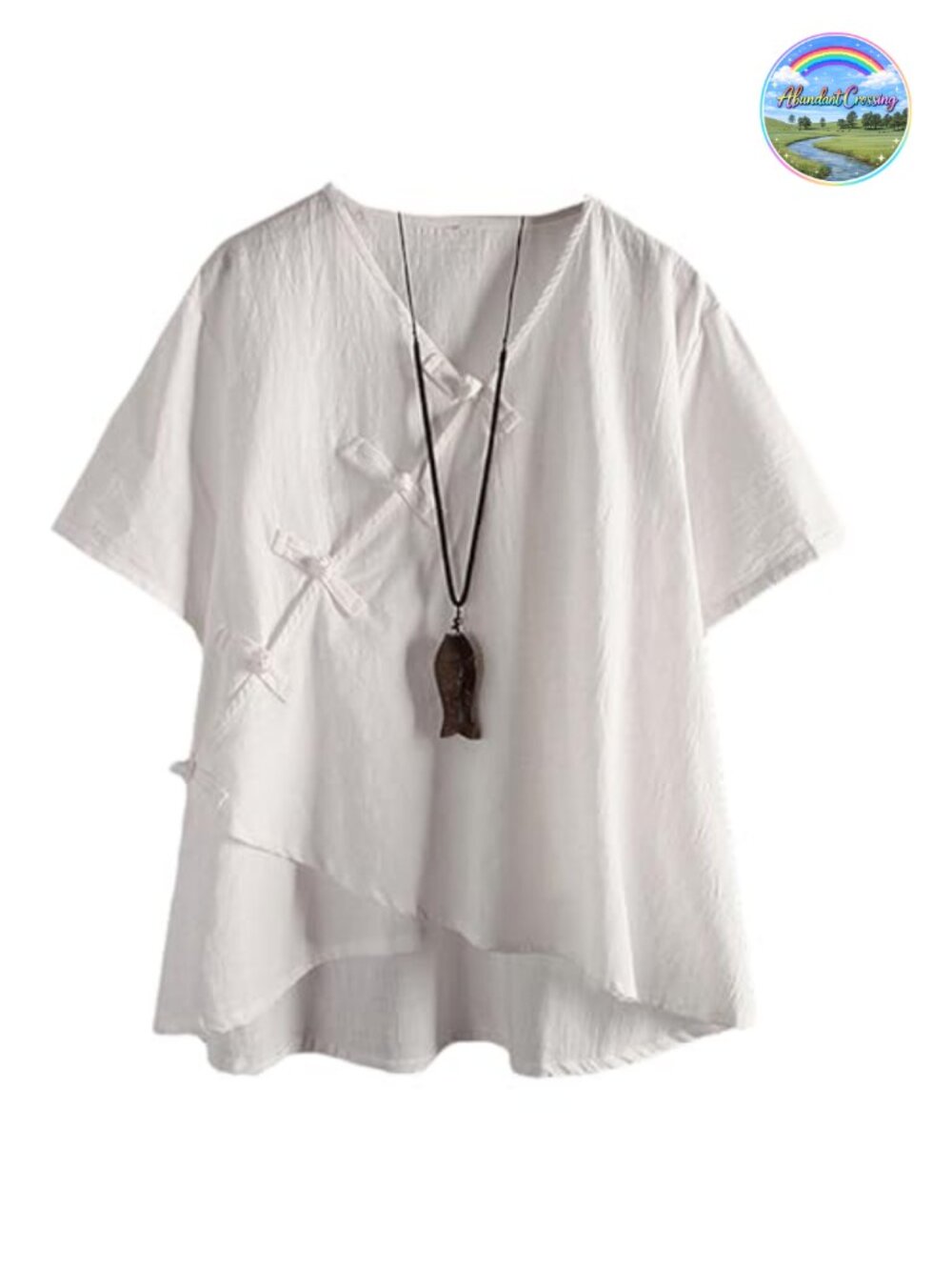Linen Cotton Gauze V-Neck Button Blouse Chinese Frog Button Top